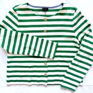 Talbots Green and White Striped Cotton Knit Lady Jacket